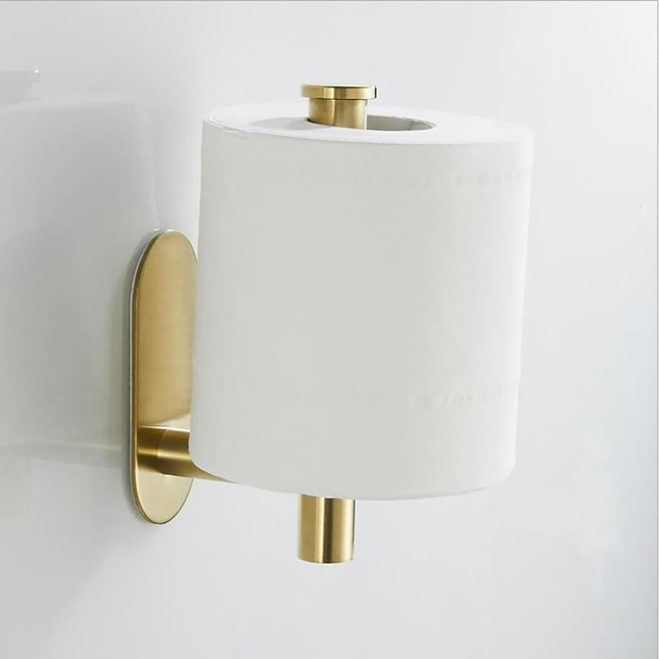 image 1 of Living and Home Modern Wall Mounted Stainless Steel Toilet Paper Roll Holder, Gold