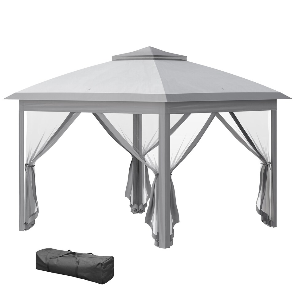 image 1 of Outsunny Pop Up Gazebo Height Adjustable Canopy Tent w/ Carrying Bag, Grey | Grey | Grey