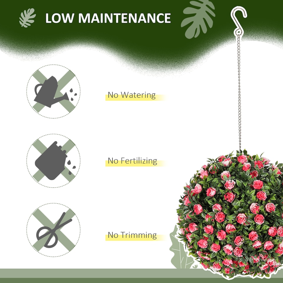 image 1 of HOMCOM Set of 2 Decorative Artificial Plants, UV-protected Artificial Plant Topiary Rose Balls, Fake Plants for Home Indoor outdoor Decor, 28cm, Pink