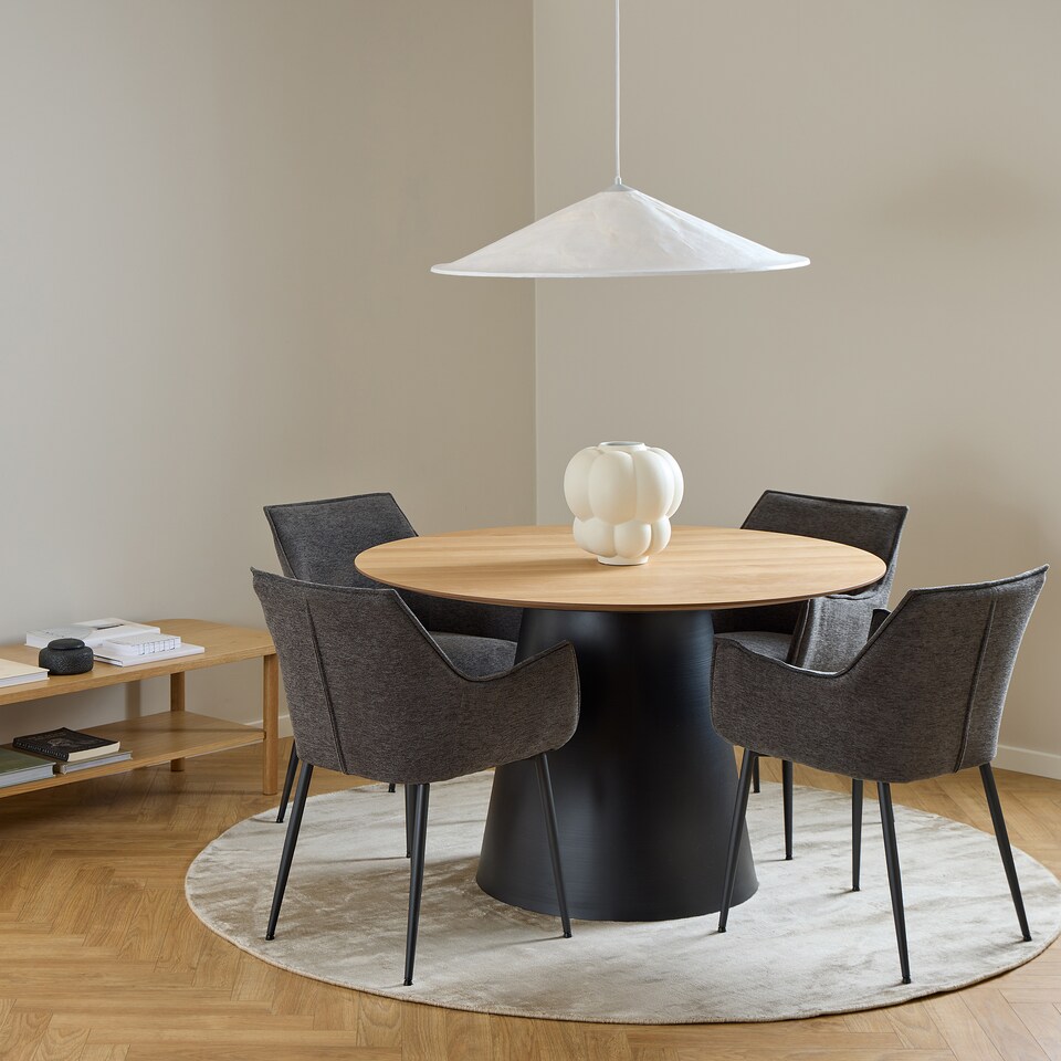 image 1 of Soli Round Dining Table in Oak and Black 120x75cm