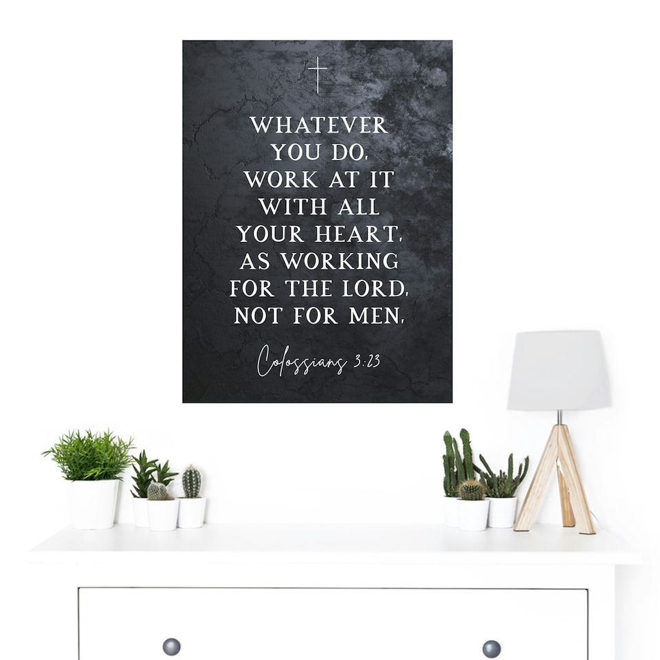 image 1 of Colossians 3:23 Working For Lord Not Men Bible Verse Large Wall Art Print 18x24 Inch