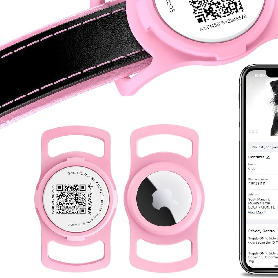 image 1 of AirTag Dog Collar Holder & Free App Pet Tracker Smart QR ID