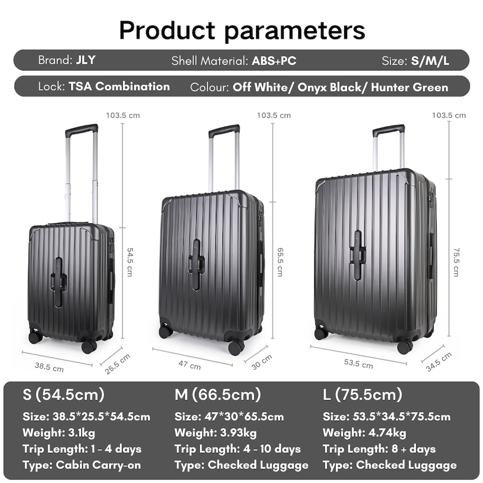 image 1 of 3 Piece Suitcase Set with Built-in Cupholder, Lightweight Luggage | Black | Oxyn Black