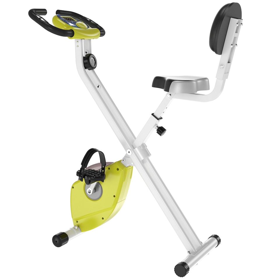 image 1 of HOMCOM Magnetic Resistance Exercise Bike Foldable LCD Adjustable Seat Yellow