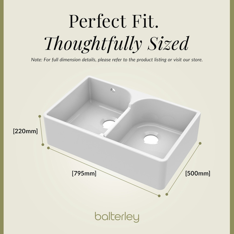 image 1 of Fireclay Kitchen Sink - 795mm Double Bowl Butler with Stepped Weir, Classic Tap and Wastes - Kitchen Bundle Set by Balterley