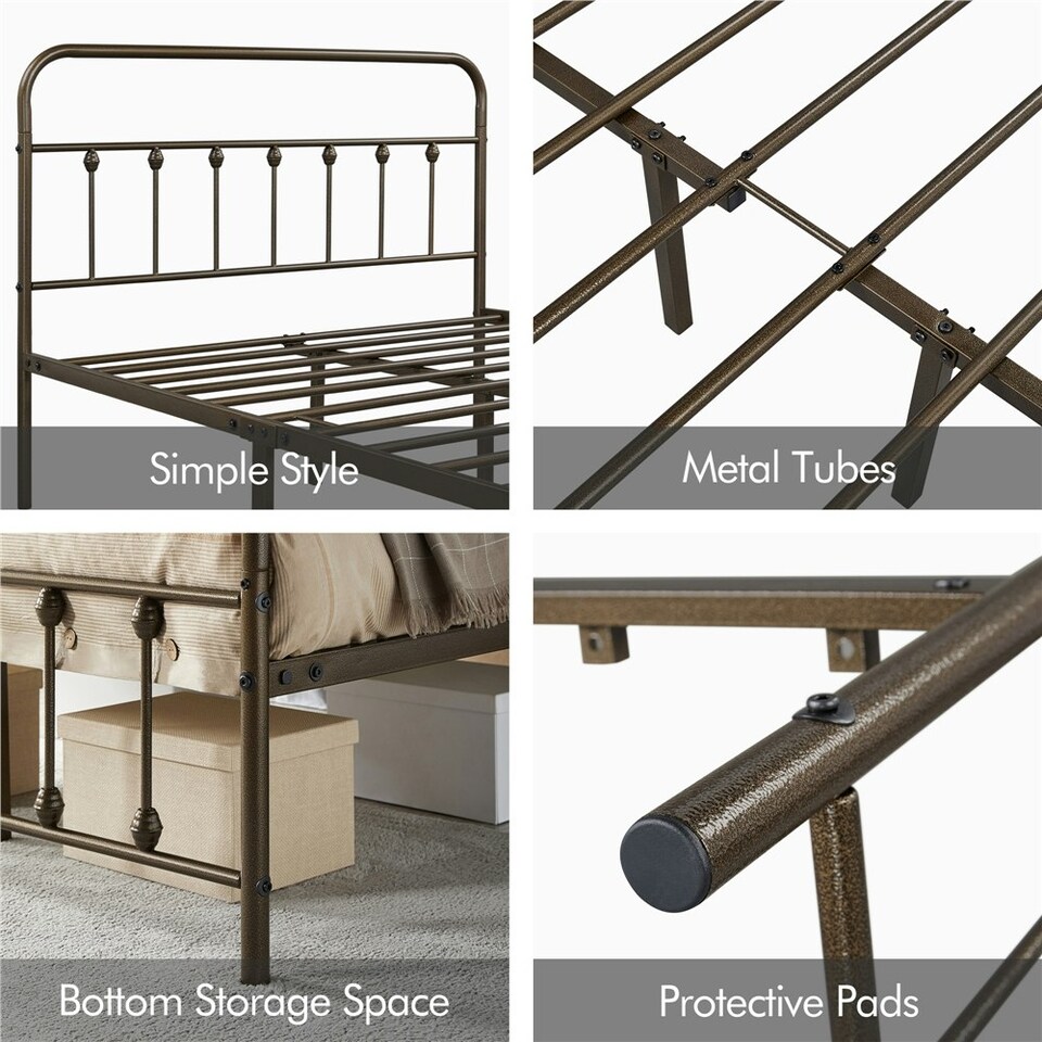 image 1 of Yaheetech Full Classic Iron Platform Bed with High Headboard and Footboard Bronze