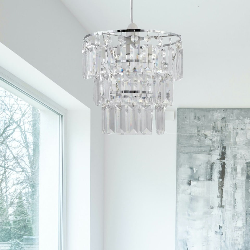 image 1 of First Choice Lighting Set of 2 Three Tier Acrylic Crystal Light Shades Clear | Chrome