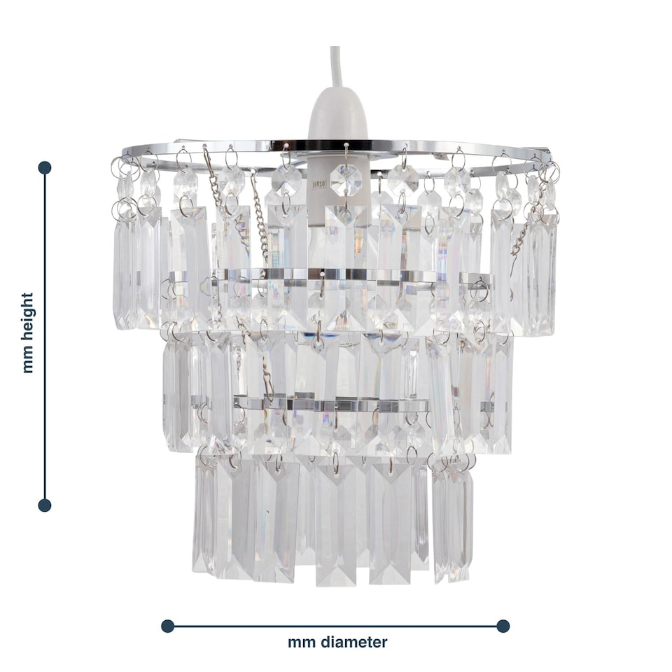 image 1 of Three Tier Acrylic Crystal Light Shade | Clear | Chrome | Medium | 1