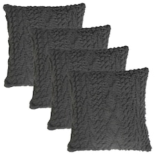 OHS 4 x Cable Knit Sherpa Texture Cushion Covers, 45x45cm - Grey