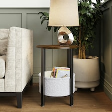 Industrial Design Side Table With Cream Fabric Storage Base N/A