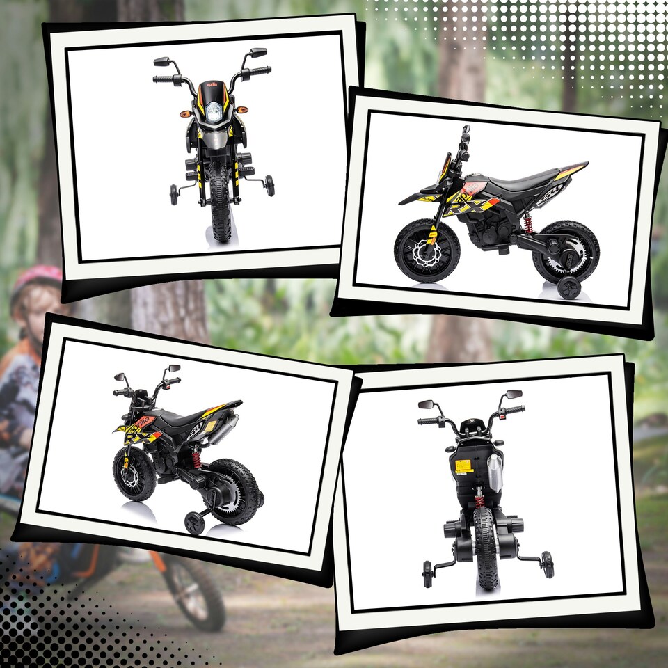 image 1 of AIYAPLAY 12V Aprilia Licensed Kids Motorbike with Training Wheels, Yellow