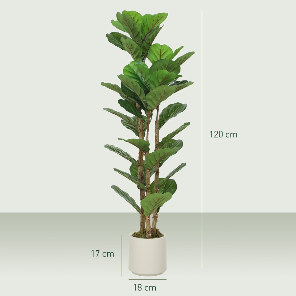 image 1 of HOMCOM 120cm 2 PCs Artificial Fiddle Leaf Fig Trese with Solid Wood Trunks