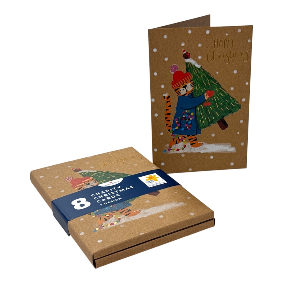 image 1 of Box of 8 Festive Tiger Marie Curie Charity Christmas Cards
