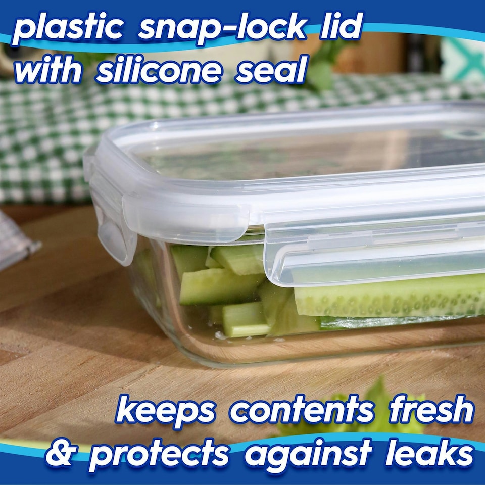 image 1 of Harbour Housewares Glass Food Storage Containers with Lids - 640ml - Pack of 5