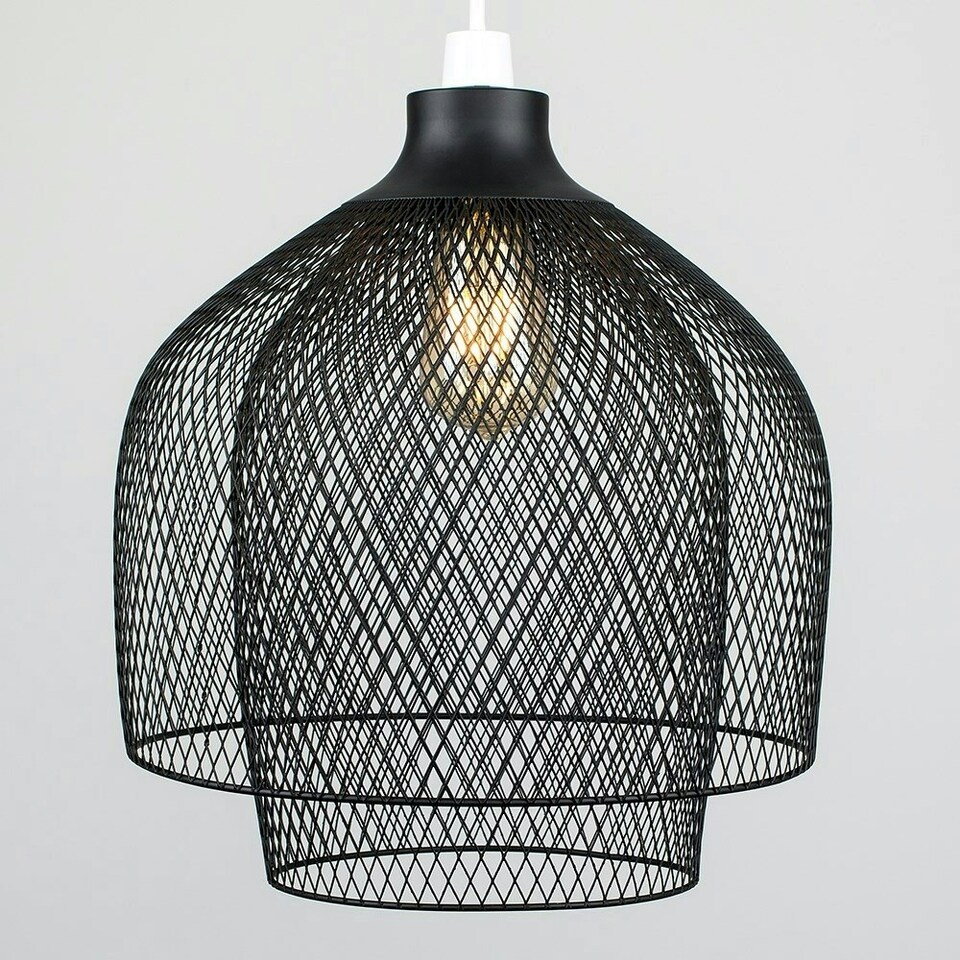 image 1 of ValueLights Sigmund Black Ceiling Pendant Shade and B22 Pear LED 4W Warm White 2700K Bulb Black