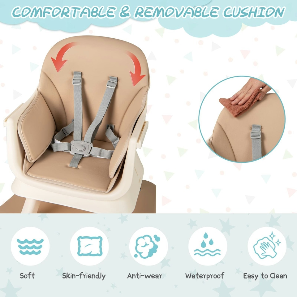 image 1 of COSTWAY 6-in-1 Baby High Chair Convertible Feeding Chair-khaki