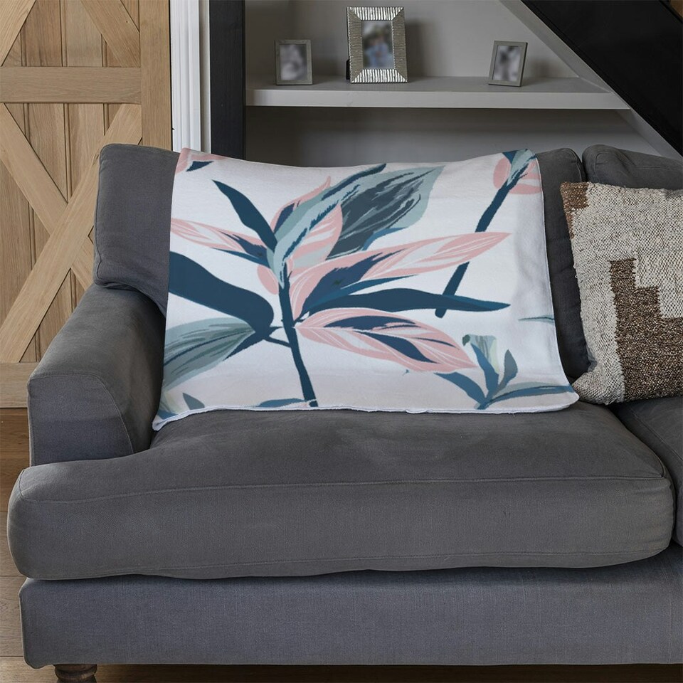 image 1 of Winter Pink & Blue Flowers (Blanket)