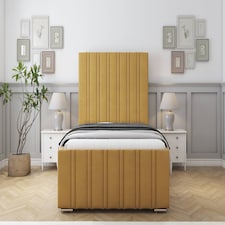 Sloomy Radcliffe Mustard Plush Bed Frame With 50" Upholstered Headboard 2'6 Small Single
