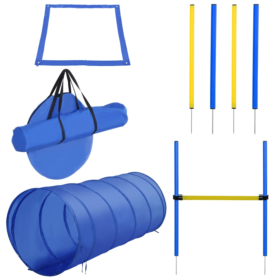image 1 of PawHut Pet Agility Training Equipment Dog Play Run Jump (Poles + Hurdle + Tunnel
