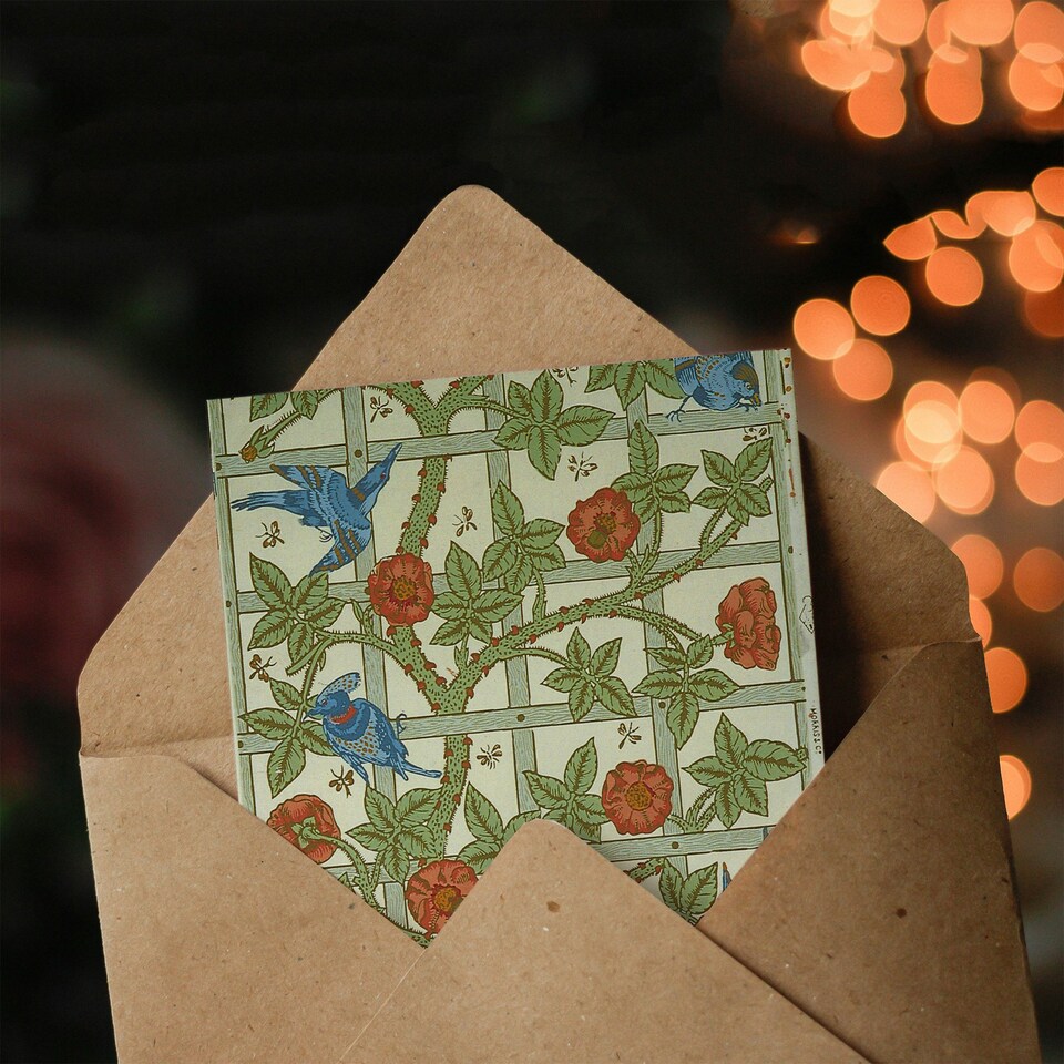 image 1 of William Morris Art Card Trellis Rose Bush and Birds