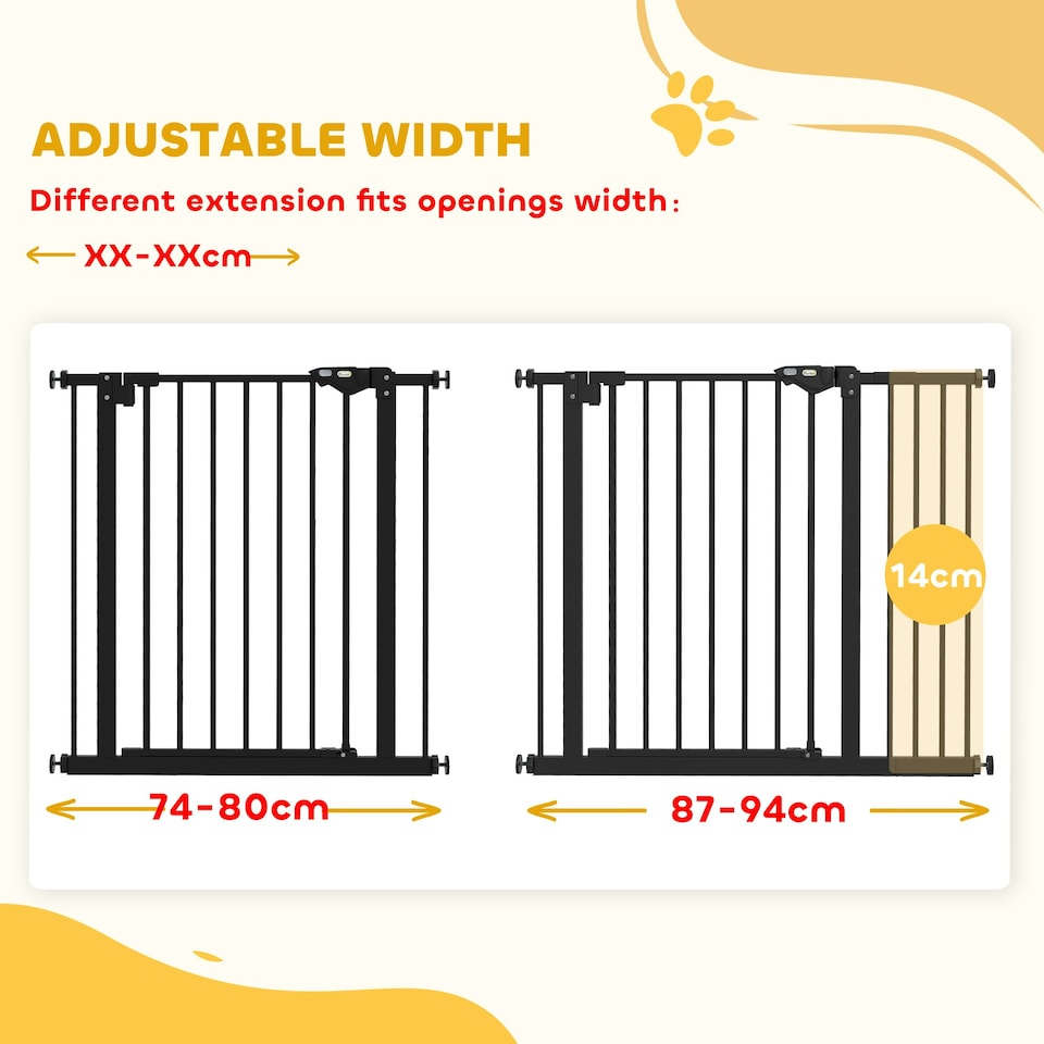 image 1 of PawHut Adjustable Safety Gate w/ 1 Extensions and Four Adjustable Screws, Black