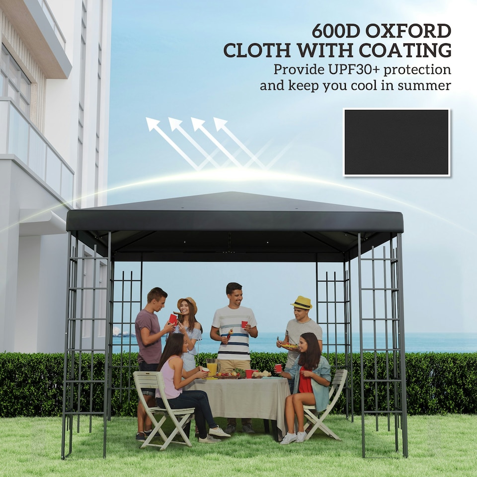 image 1 of Outsunny 3 x 3(m) Gazebo Canopy Replacement Cover, UPF30+, Black