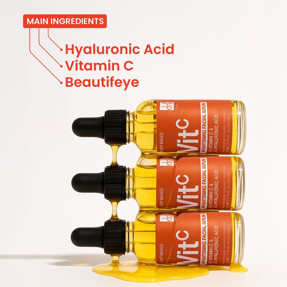 image 1 of Dr Botanicals Brightening Anti-Ageing Facial Serum with 5% Vitamin C & 2% Hyaluronic Acid 30ml for Plumping and Moisturising