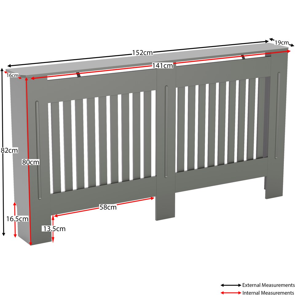image 1 of Vida Designs Chelsea Radiator Cover Painted MDF Slatted Cabinet, Grey, 152cm