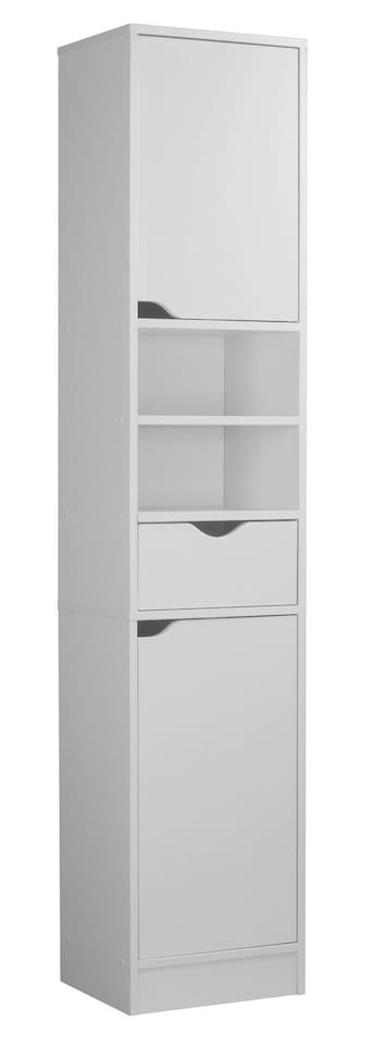 image 1 of 2 Door 1 Drawer Bathroom Cabinet | White | Oak / Oak