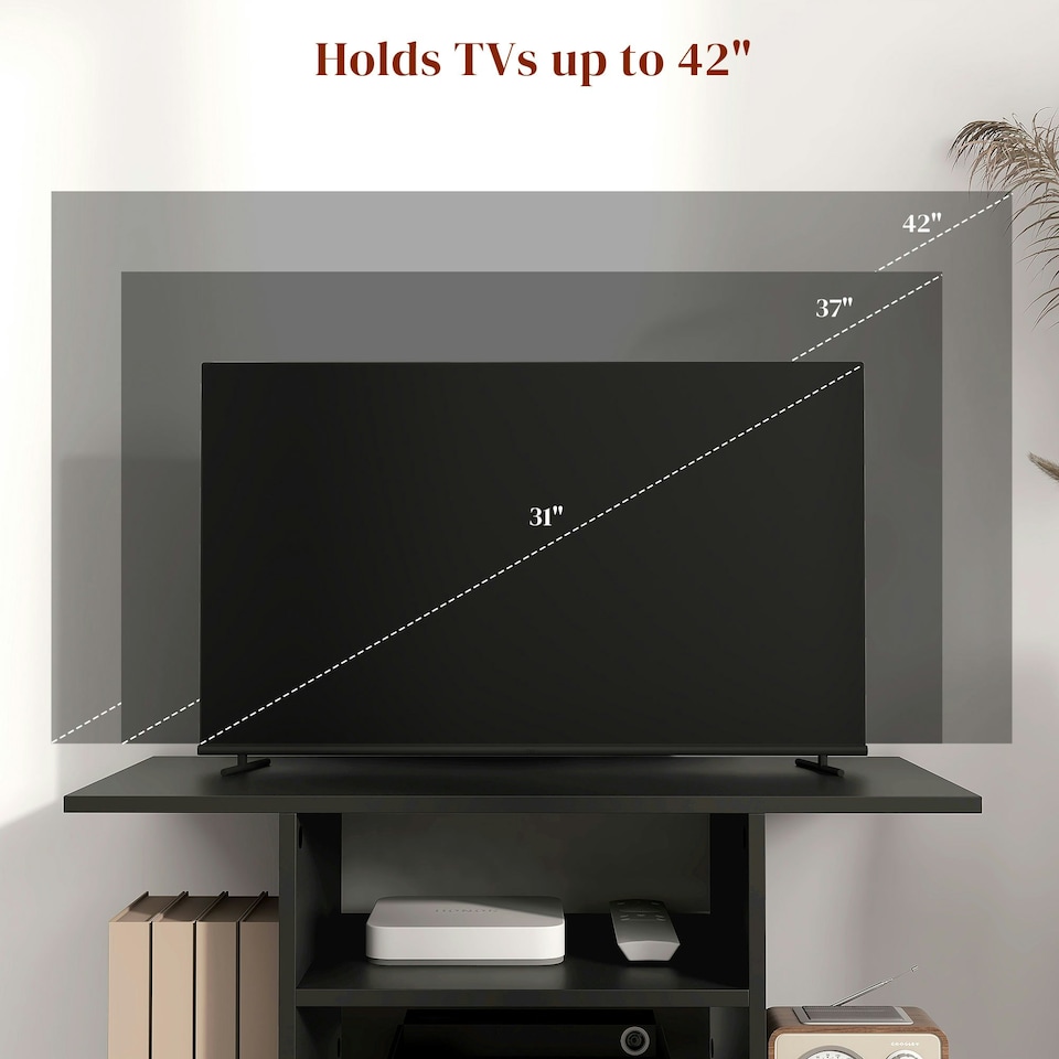 image 1 of HOMCOM Modern TV Cabinet Stand Storage Shelves Table Mobile Black