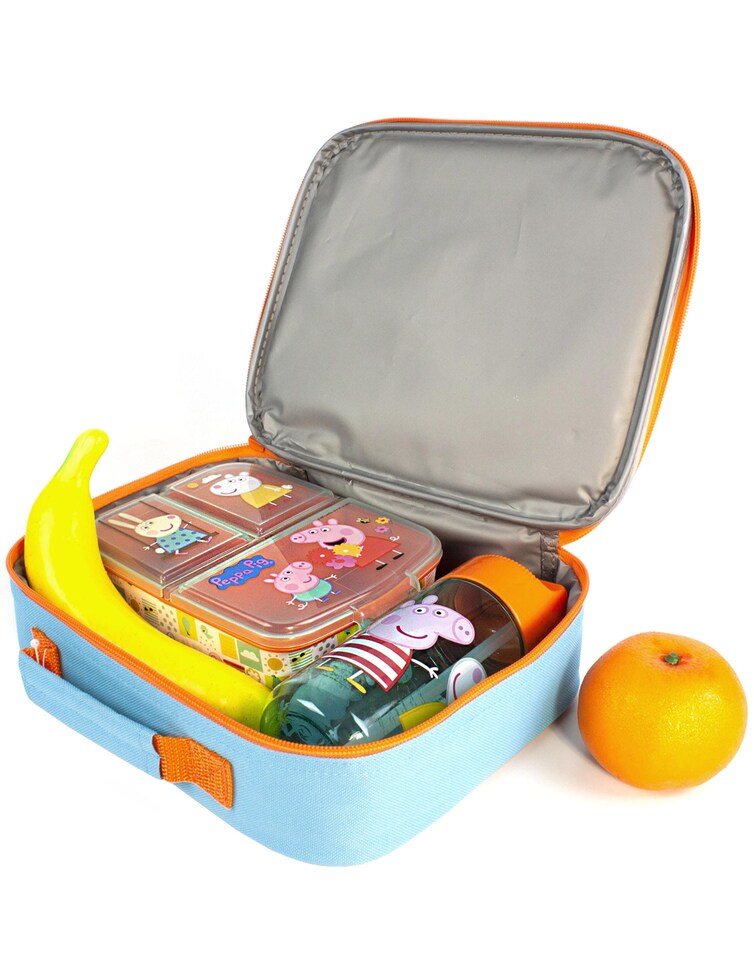 image 1 of Peppa Pig Lunch Box Set for Kids | School Food Bag, Water Bottle & Snack Pot | Adventure with George Pig, Rebecca Rabbit, Suzy Sheep | Carry Peppa's Adventure Everywhere Lunch Set