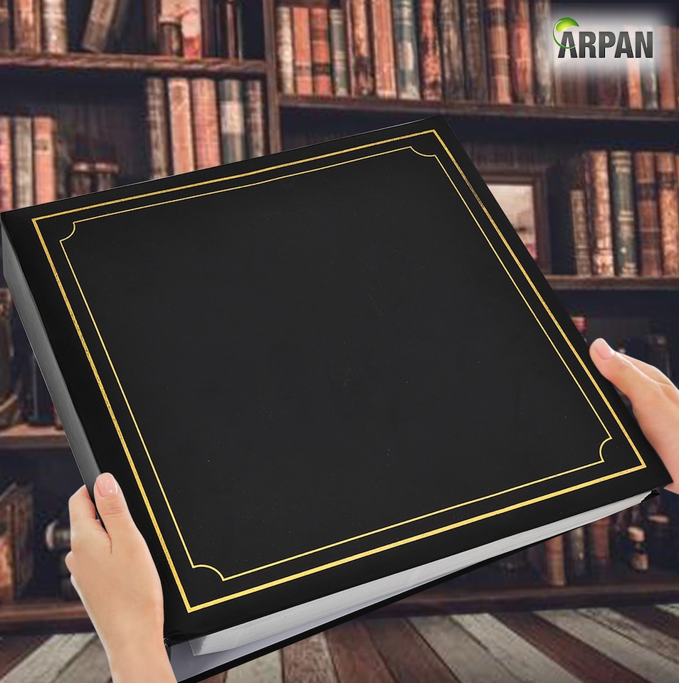 image 1 of ARPAN Large Slip In Photo Album Holds 500 Photos 6x4" (10x15cm) – Gold Stamp Padded Cover Photo Album – Black Memory Book for Family, Wedding & Travel Pictures