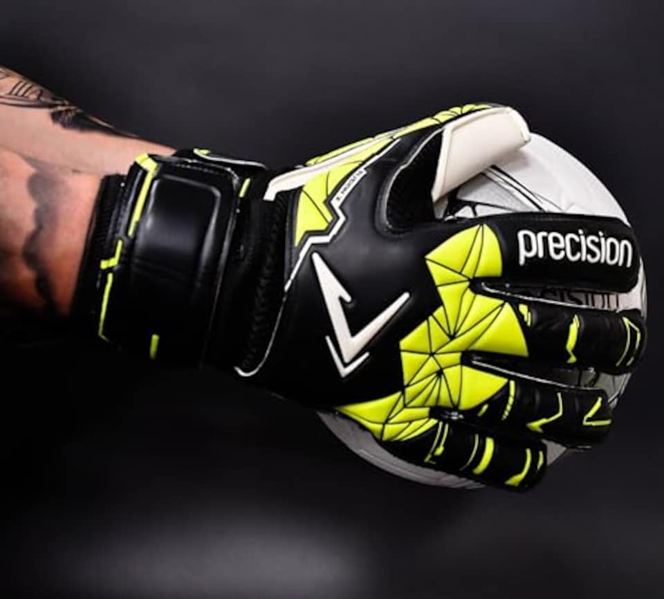 image 1 of Precision Training Fusion X Flat Cut Finger Protect Football Adult's Goalkeeper Gloves, Black, 9
