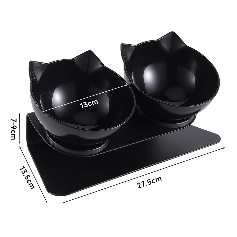 image 1 of Living and Home 15° Tilted Elevated Feeder with Double Cat Bowls | Black