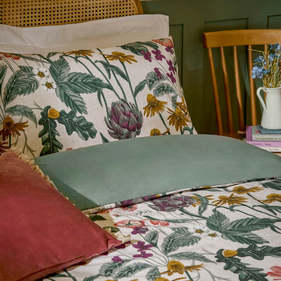 image 1 of Wylder Florapedia Printed Floral Duvet Cover Set, Single, Oatmeal | Cream | Single