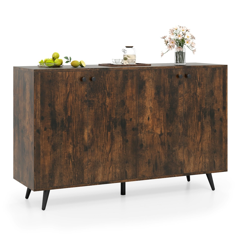 image 1 of COSTWAY Buffet Sideboard Modern 4-Door Storage Cabinet Brown Brown