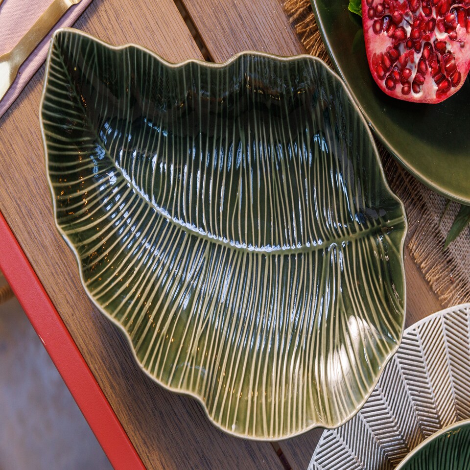 image 1 of Mikasa Serving Dish Green Stoneware Leaf Shaped 31.5cm | Green
