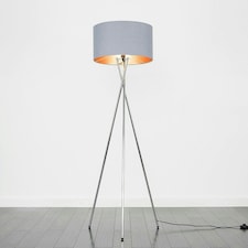 ValueLights Camden Chrome Tripod Floor Lamp Grey & Copper Shade & Bulb | Copper