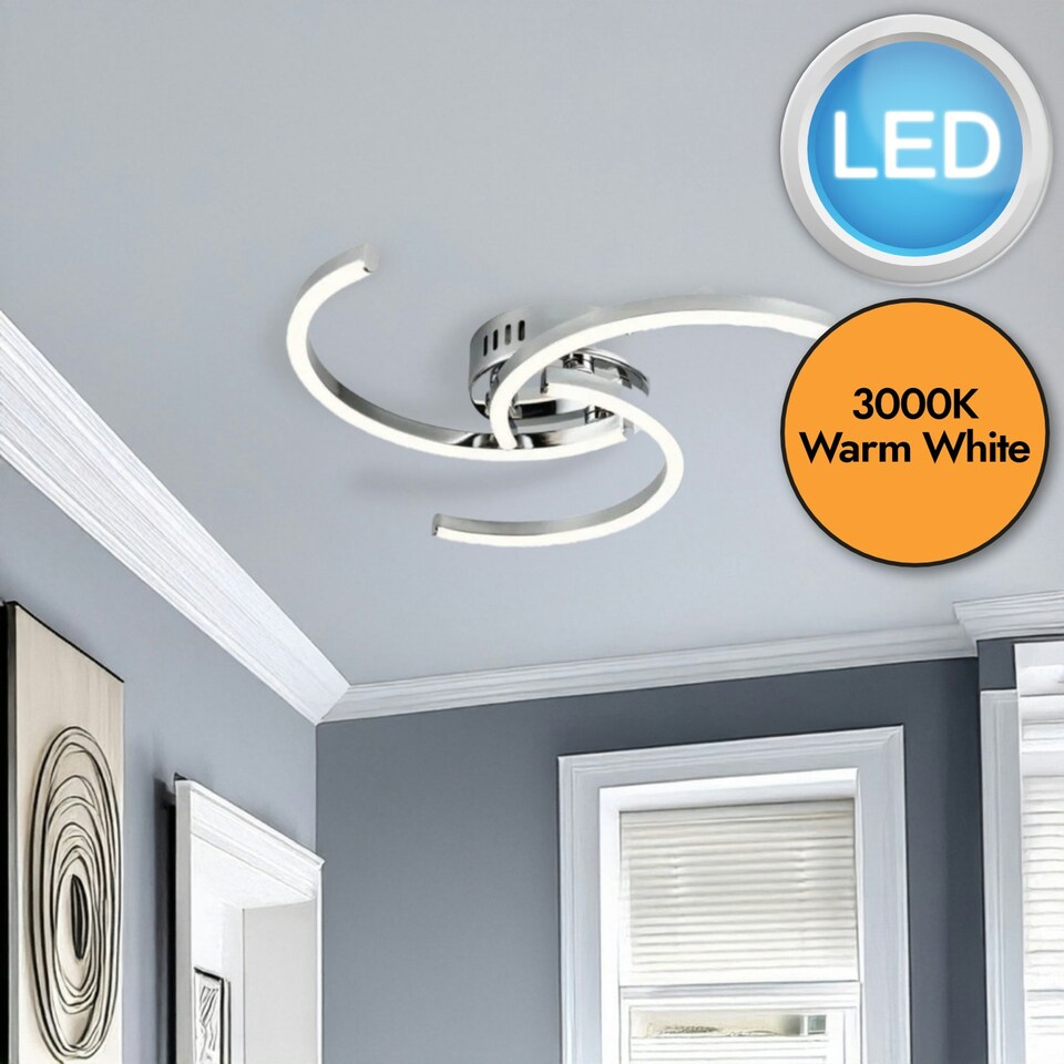 image 1 of First Choice Lighting Curve Chrome LED Flush Ceiling Light Chrome