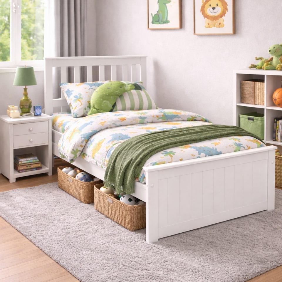 image 1 of Rio White Wooden Kids Bed With Ethan Spring Mattress