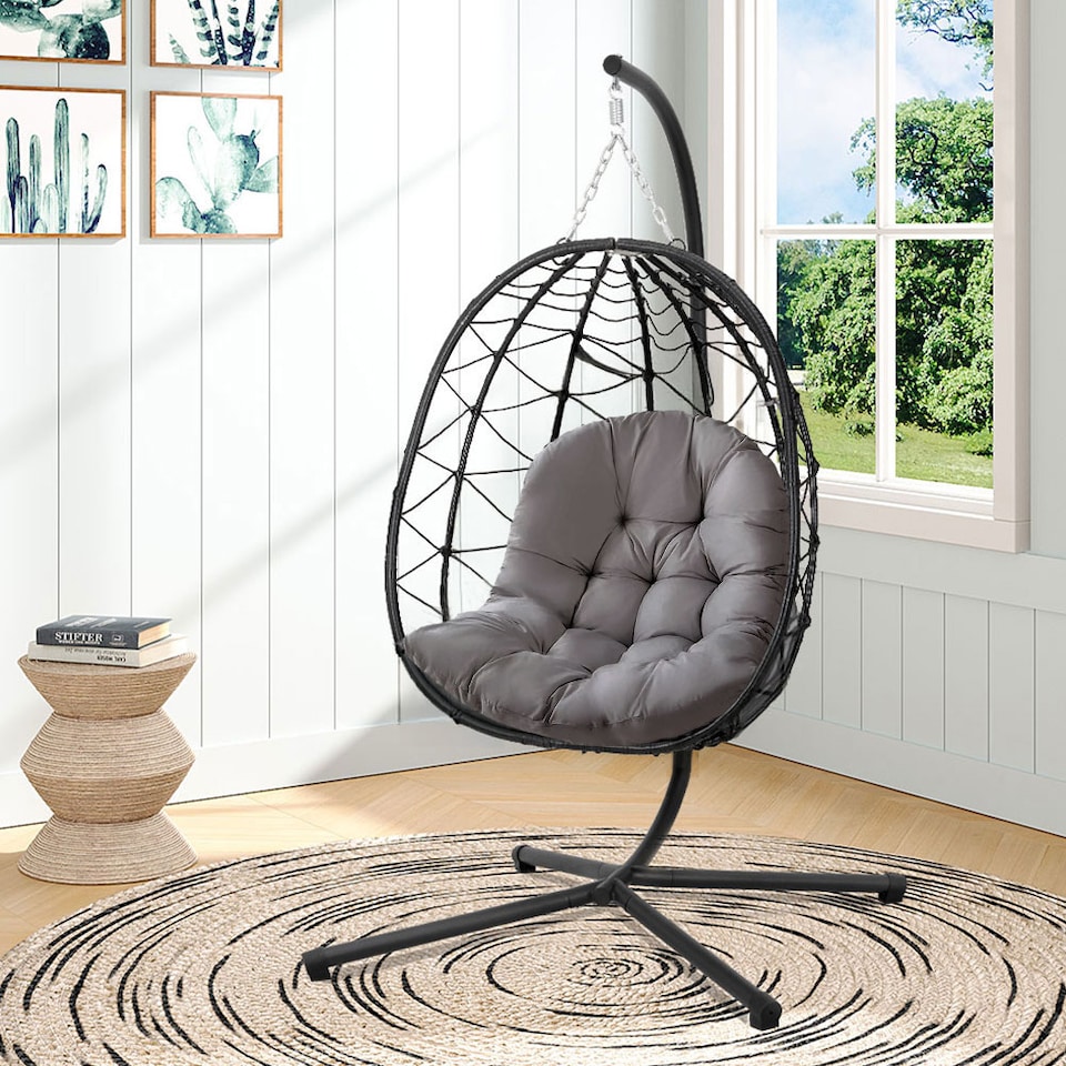 image 1 of Living and Home Thick Hanging Egg Swing Chair Cushion - Dark Grey | Grey | Dark Grey