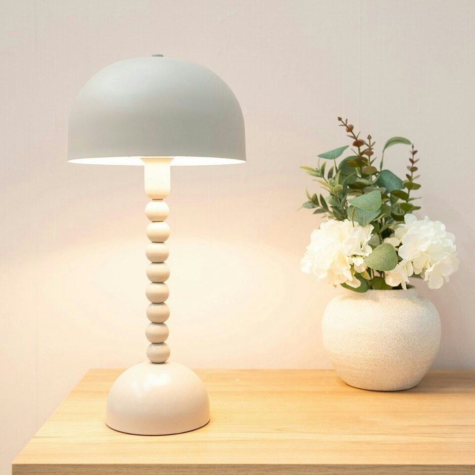 image 1 of ValueLights Clement Grey Pebble Abstract Bedside Table Lamp with a Dome Lampshade - Bulb Included