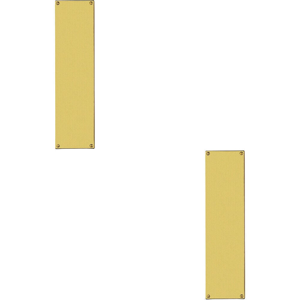 Loops 2x Flat 1.5mm Door Finger Plate 304 x 77mm Polished Brass Protective Push Plate in Metallics