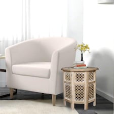 Antique Effect Round Carved Wooden Bedside Lamp Table Side End Coffee Table Extra Large 54 x 54 x 54 cm | Yellow | Beige