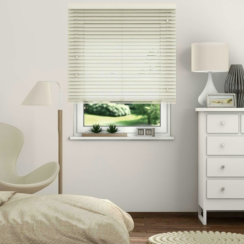 image 1 of 250cm Creme Smooth Finish Faux Wood Venetian Blinds with Strings  (120cm Drop) | Cream | Cream