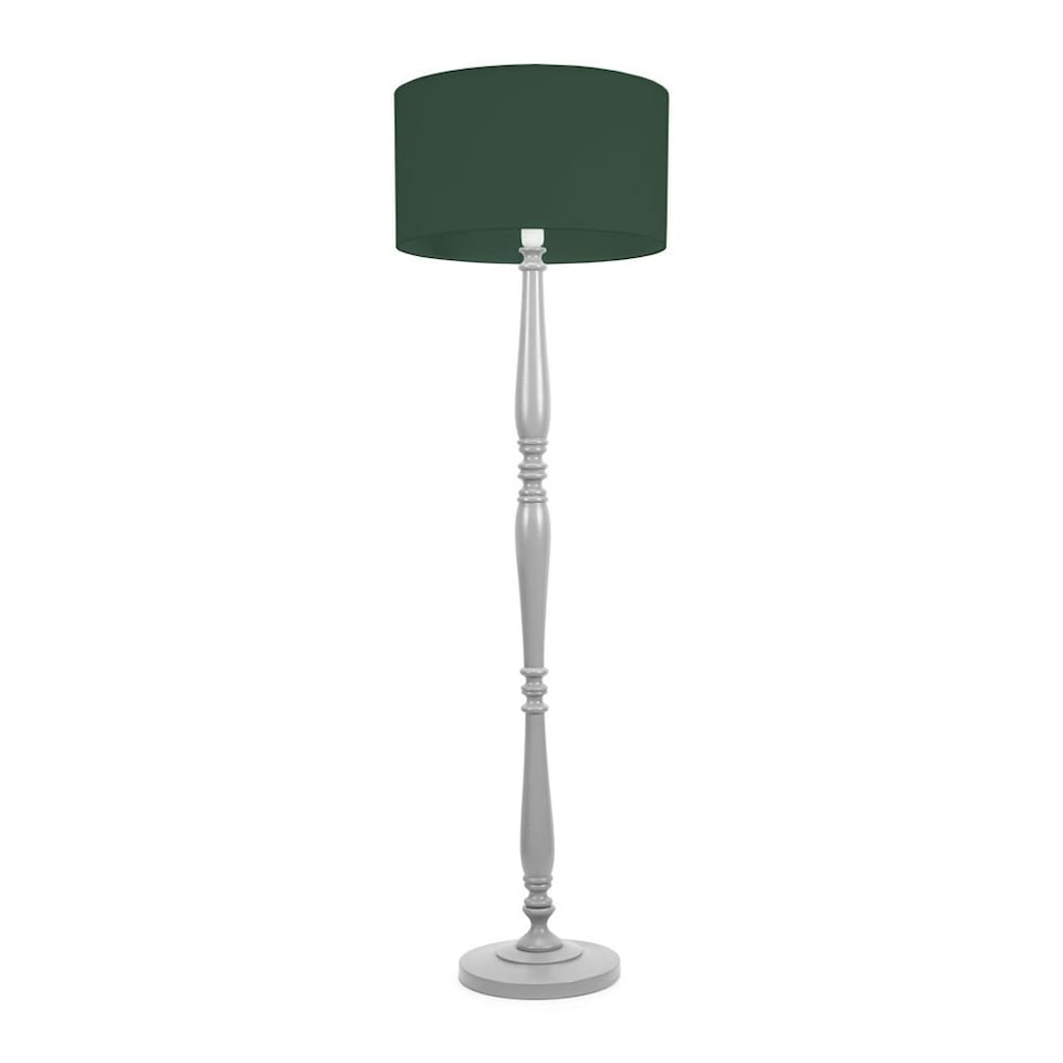 image 1 of ValueLights Victoria Grey Wood Floor Lamp Green Shade | Grey | Green