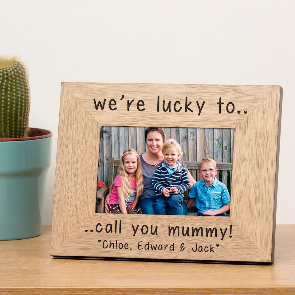 image 1 of Personalised Were Lucky to call you Daddy Mummy Nanny Wood Picture Frame 6x4