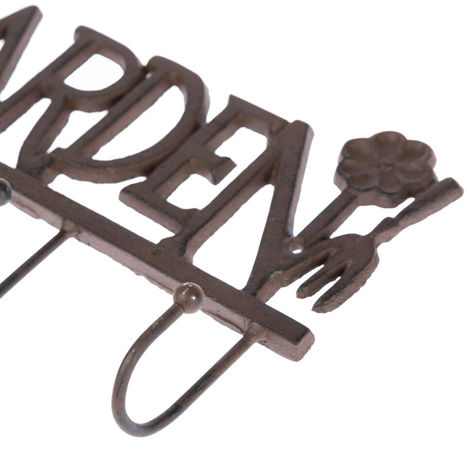 image 1 of Homescapes Brown Cast Iron Decorative Garden Wall Mounted with Hooks