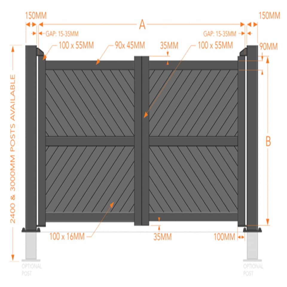 image 1 of Double Swing Gate 4000x1800mm Black - Diagonal Solid Infill and Flat Top | Black | 1