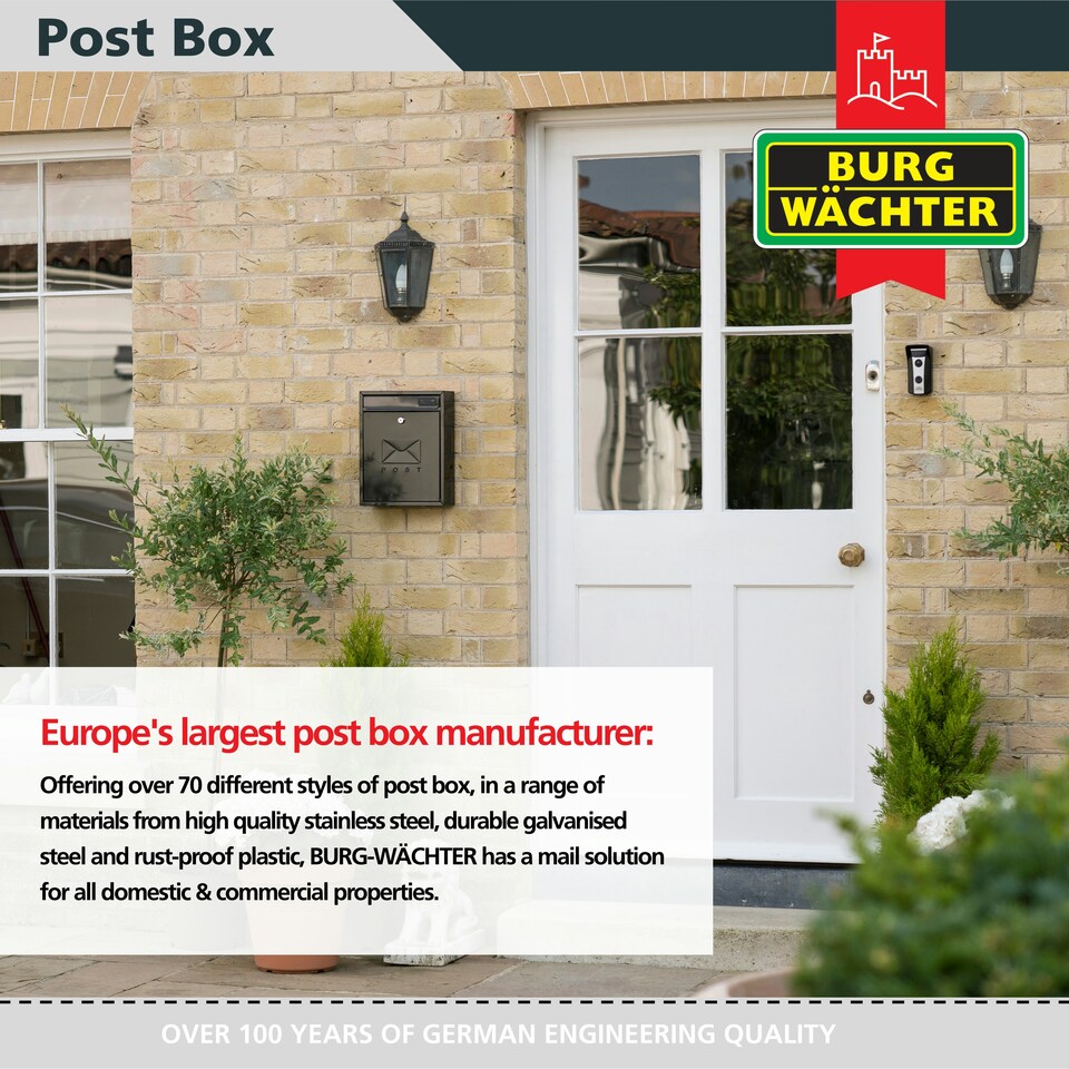 image 1 of Burg-Wachter Compact Wall Mounted Galvanised Steel Post Box - 26x33x9cm Red